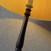 Vintage wooden floor lamp with rotating base and leather shade - 1970s