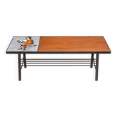 Vintage coffee table in wood, metal and ceramic Harlequin decor – 1960s