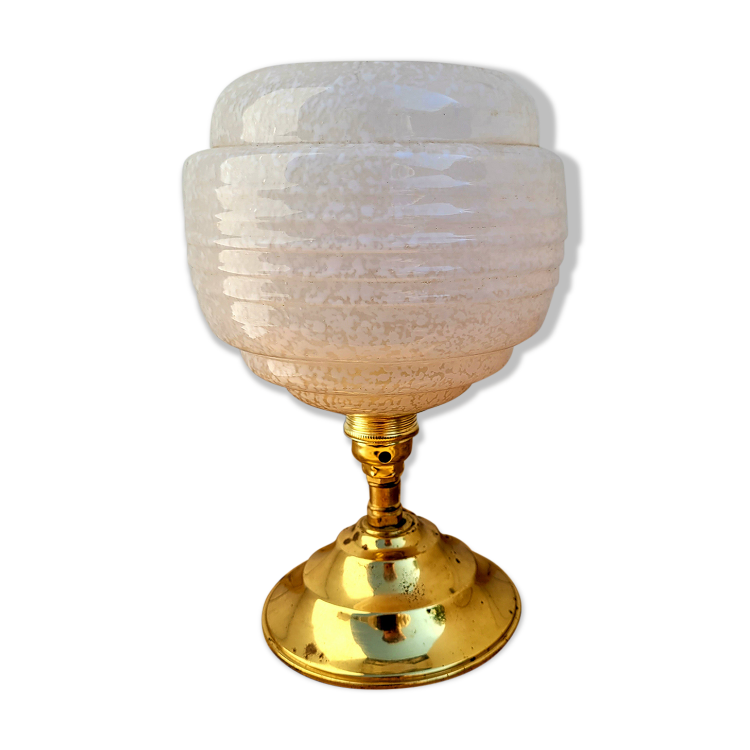 Clichy glass and brass globe lamps