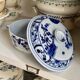 Large soup tureen Creil & Montereau in blue ironstone, "Japan" service.