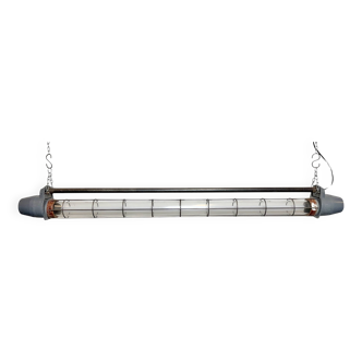 Large Grey Soviet Industrial Hanging Tube Light, 1970s