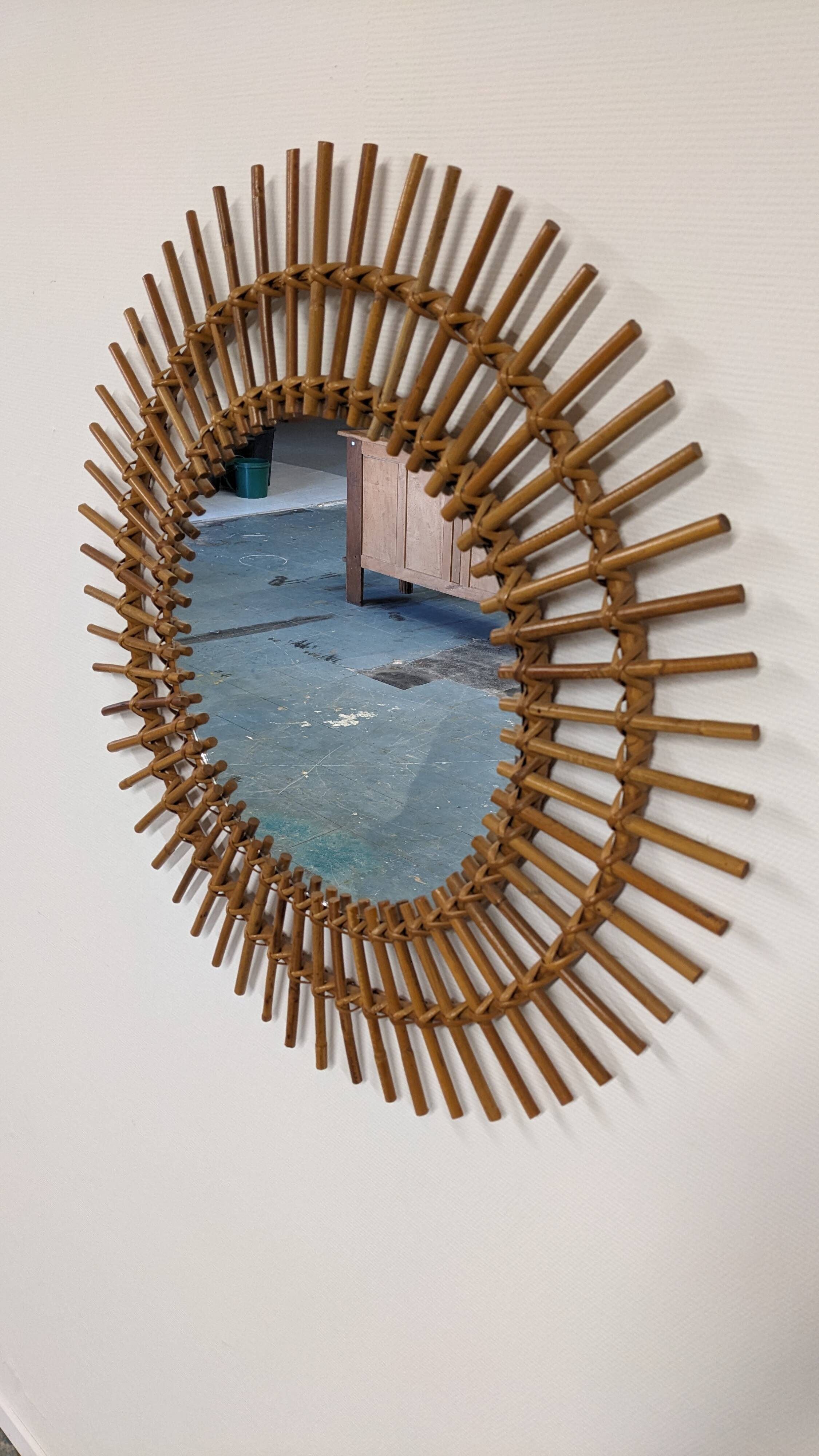 XL rattan sun mirror from the 50s/60s