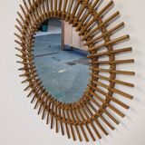 Miroir soleil  XL en rotin des années 50/60