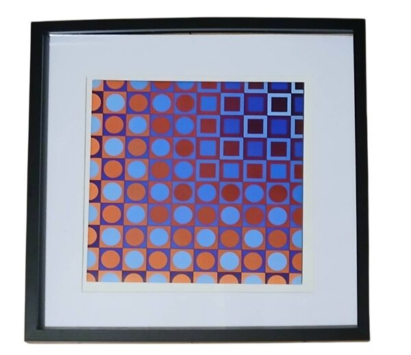 Tableau Vintage Art Optique - Victor Vasarely - Cadre 40x40cm.