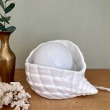 Vintage shell lamp in ceramic and white opaline