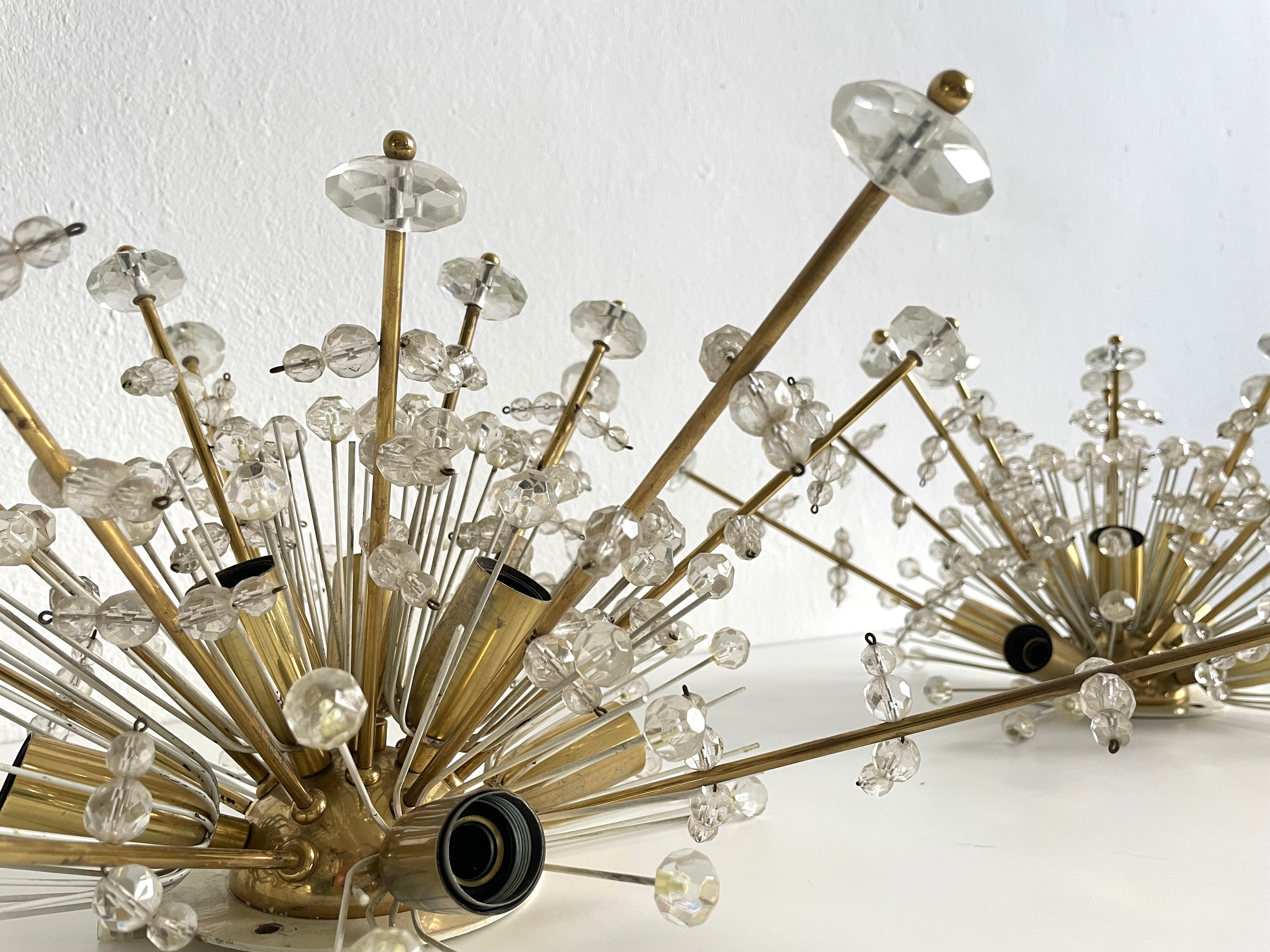 Pair of Snowflake Sputnik Flush Mount Lamps, Austria 1950s