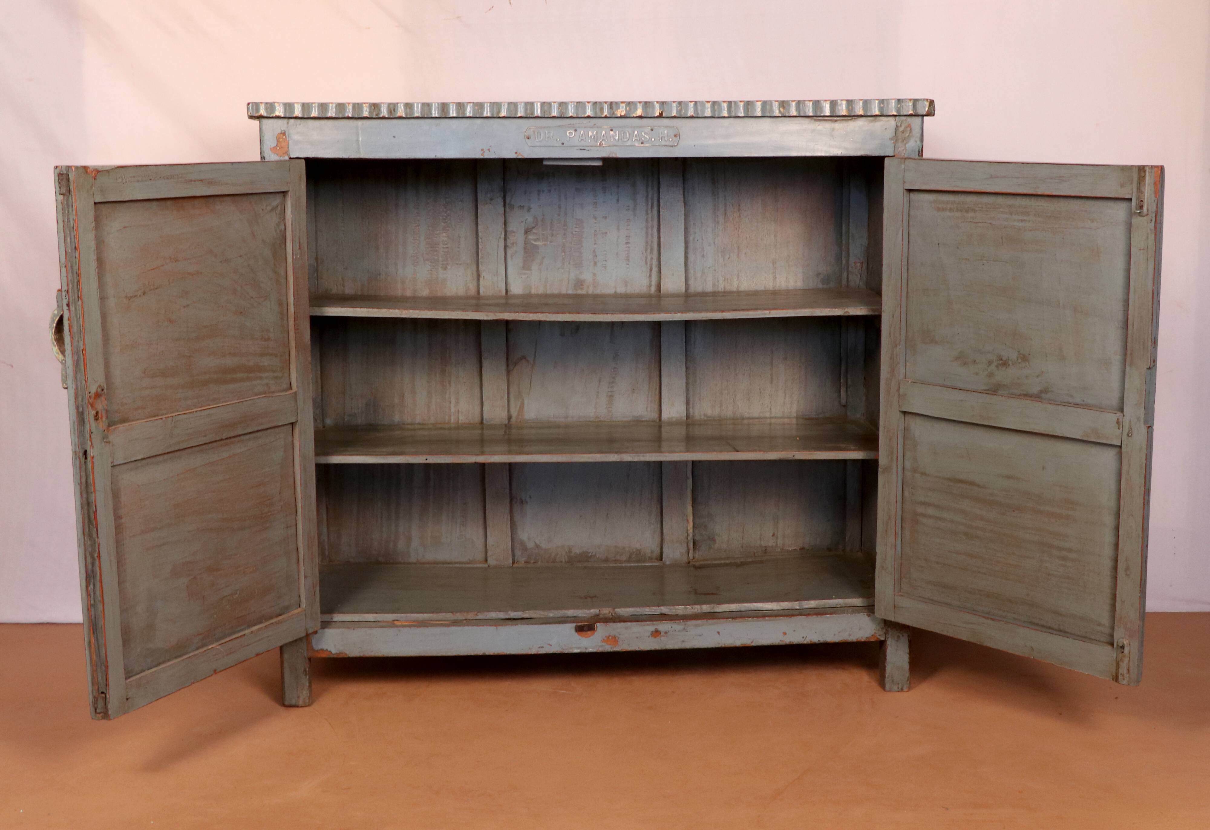 Old original grey-blue patina burmese teak sideboard