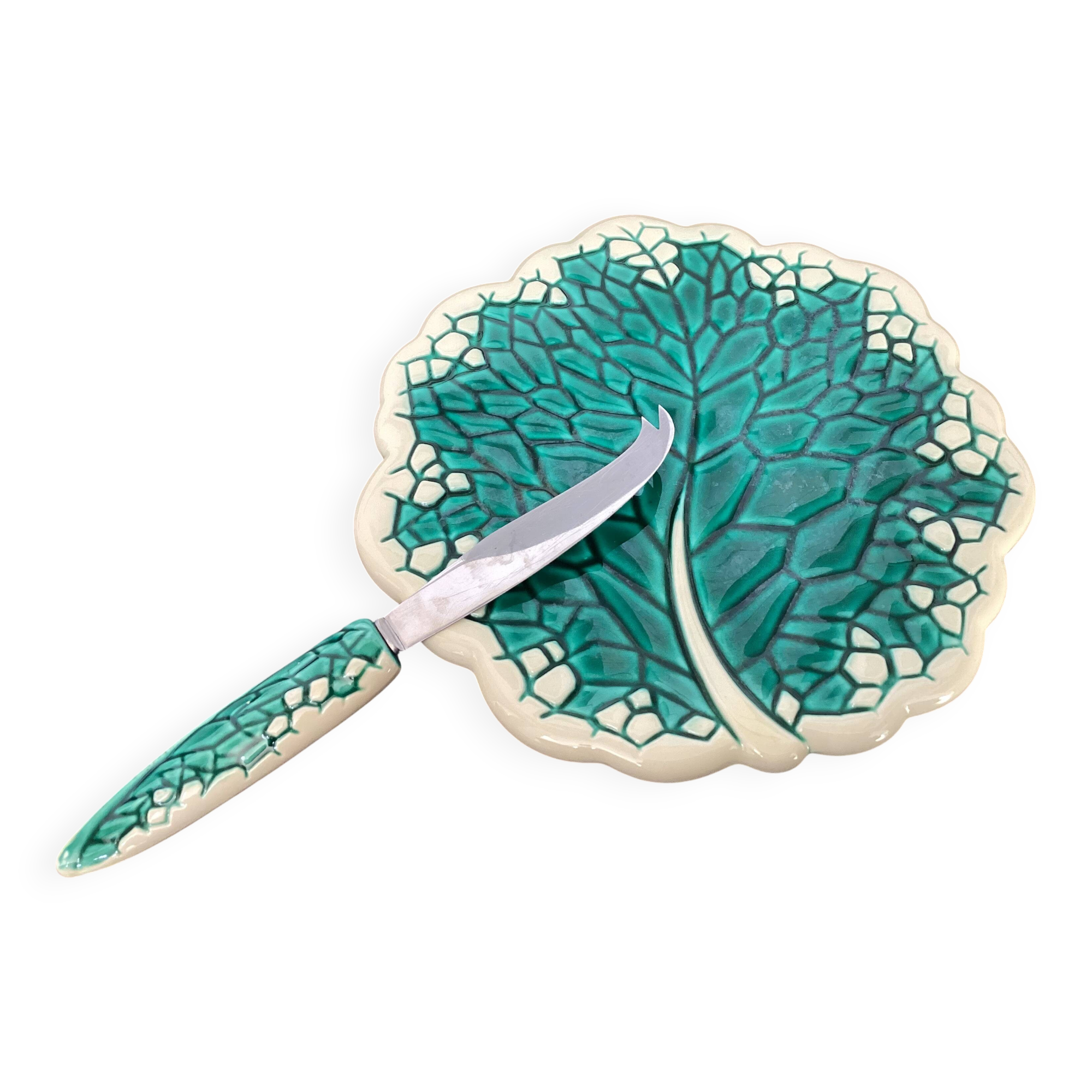 Plateau à fromage Verceram décor feuille, années 50