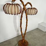 Old bamboo and rattan floor lamp design 60s Louis Sognot vintage lamp