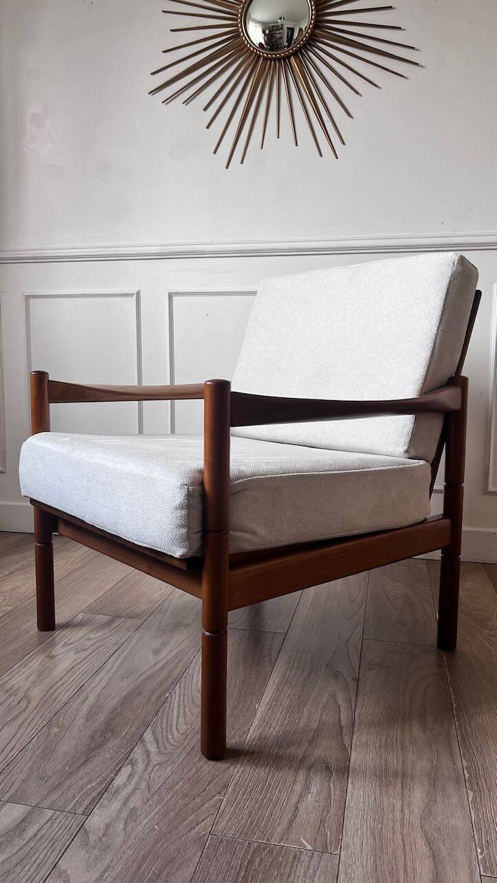 Fauteuil scandinave tissu blanc