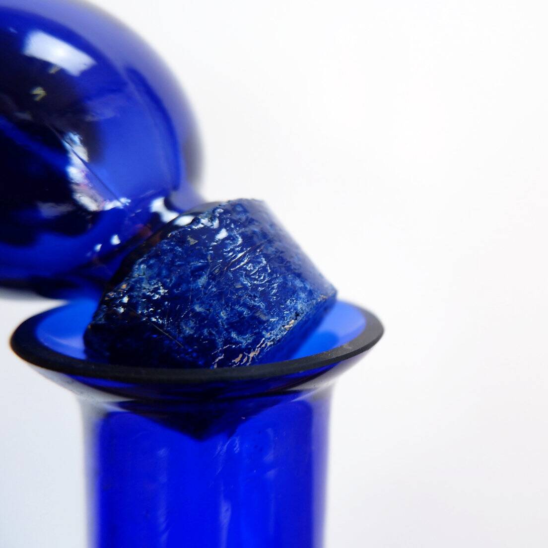 Blue glass carafe and candy box