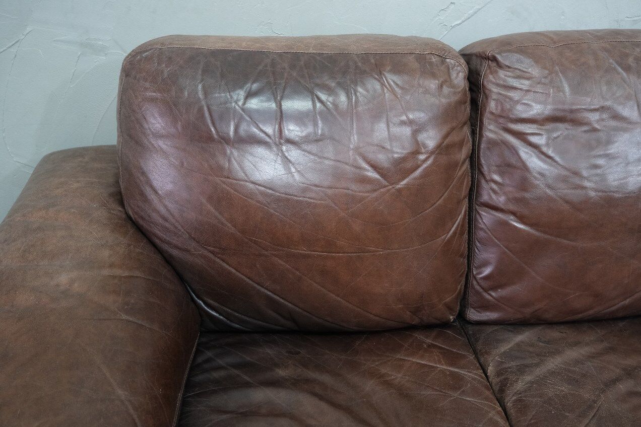 Italian Rattan and Leather Sofa, 1970s