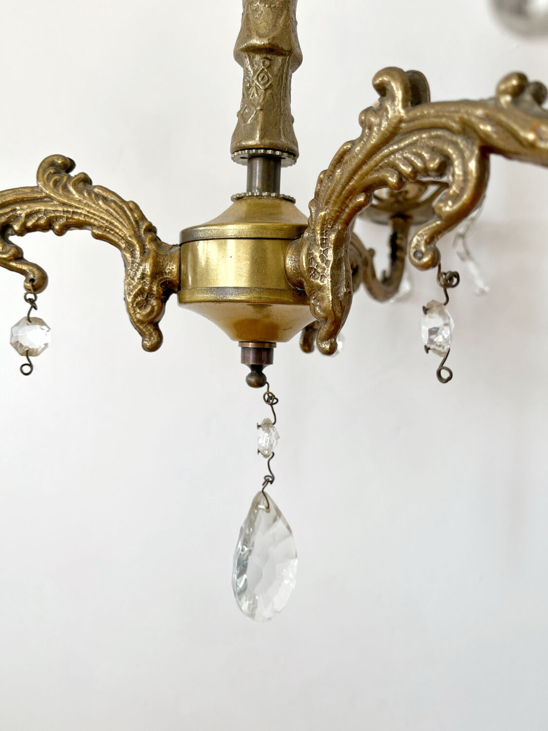 Antique 3-arm brass chandelier with tassels