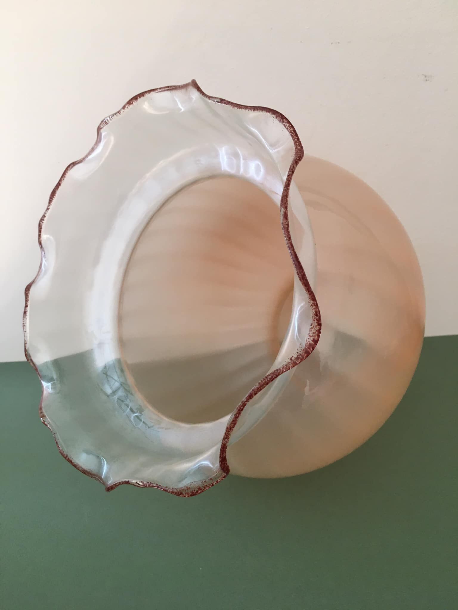 Peach-colored transparent glass collar globe