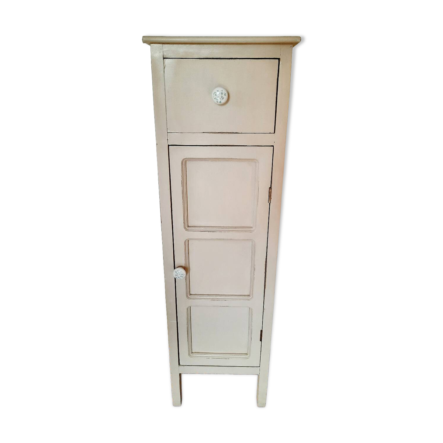 Antique tall cabinet painted white