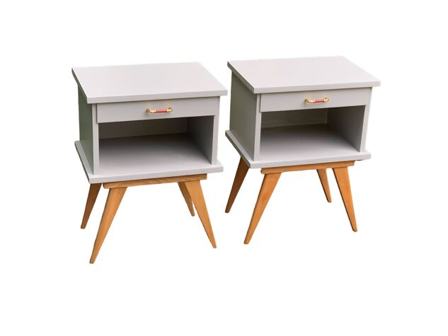 Paire de chevets pieds compas vintage 1950