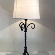 Lampe fer forgé, câble tissu 2M, abat-jour coton