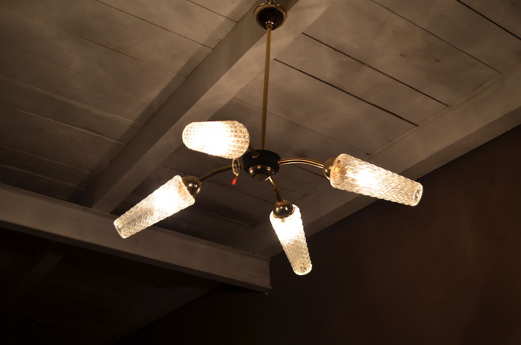 Golden vintage lustre - black metal 1960