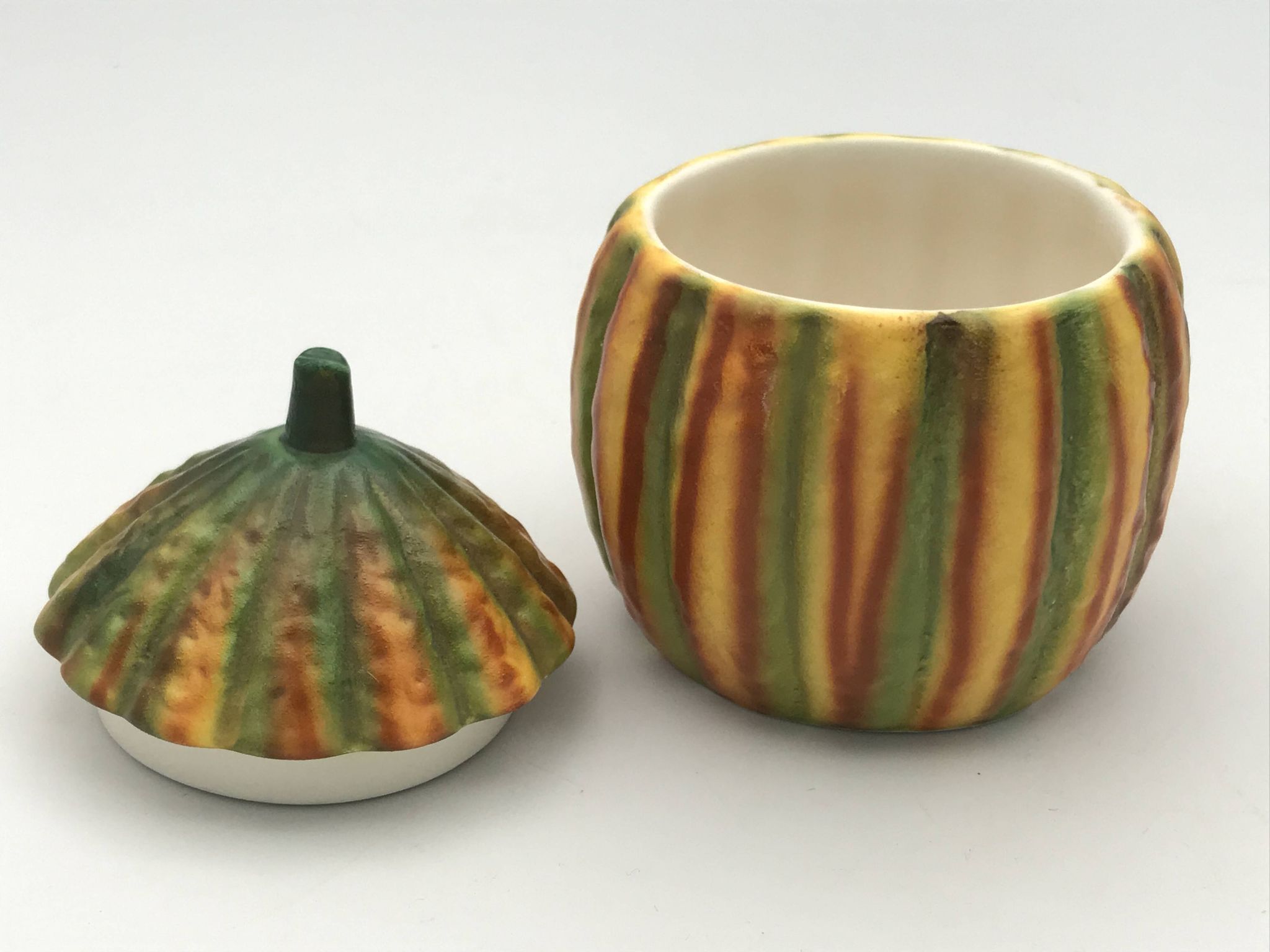 Vintage ceramic sugar bowl by Barettoni Nove, melon shape, Italy