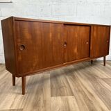 Vintage Scandinavian teak sideboard with 3 sliding doors, 1960s