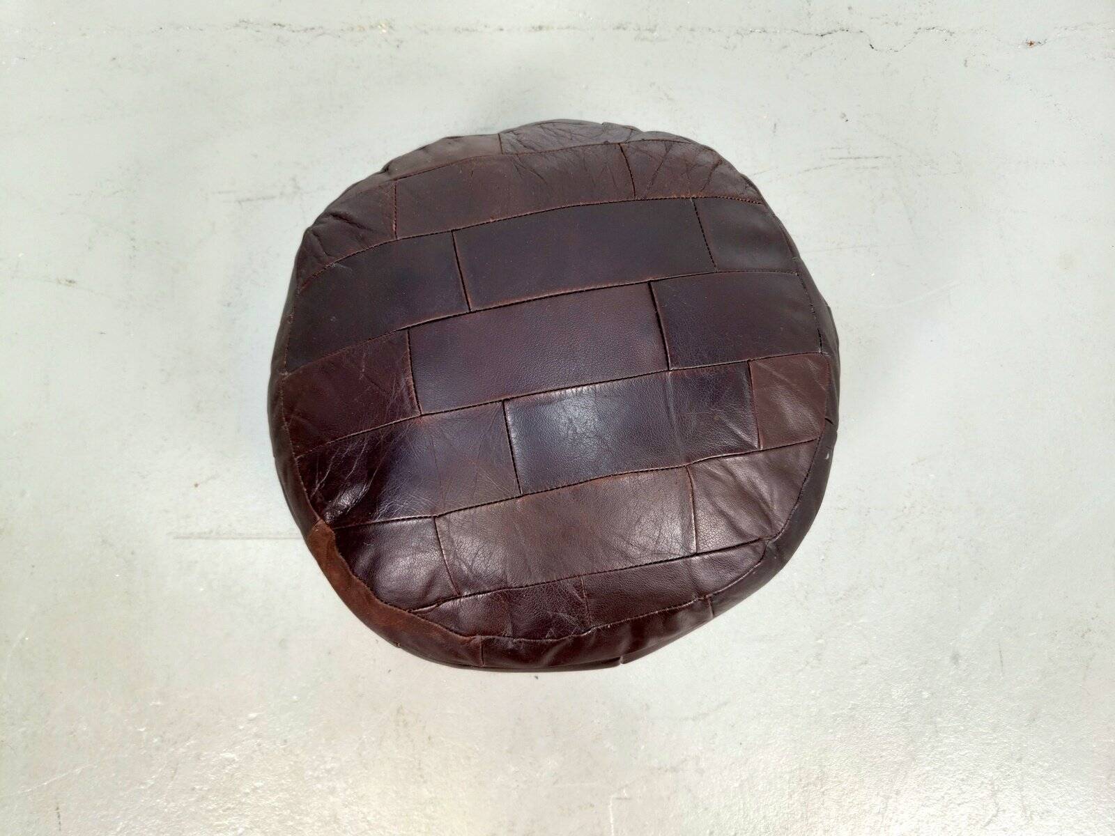 Vintage French Patchwork Leather Ottoman, 1960s