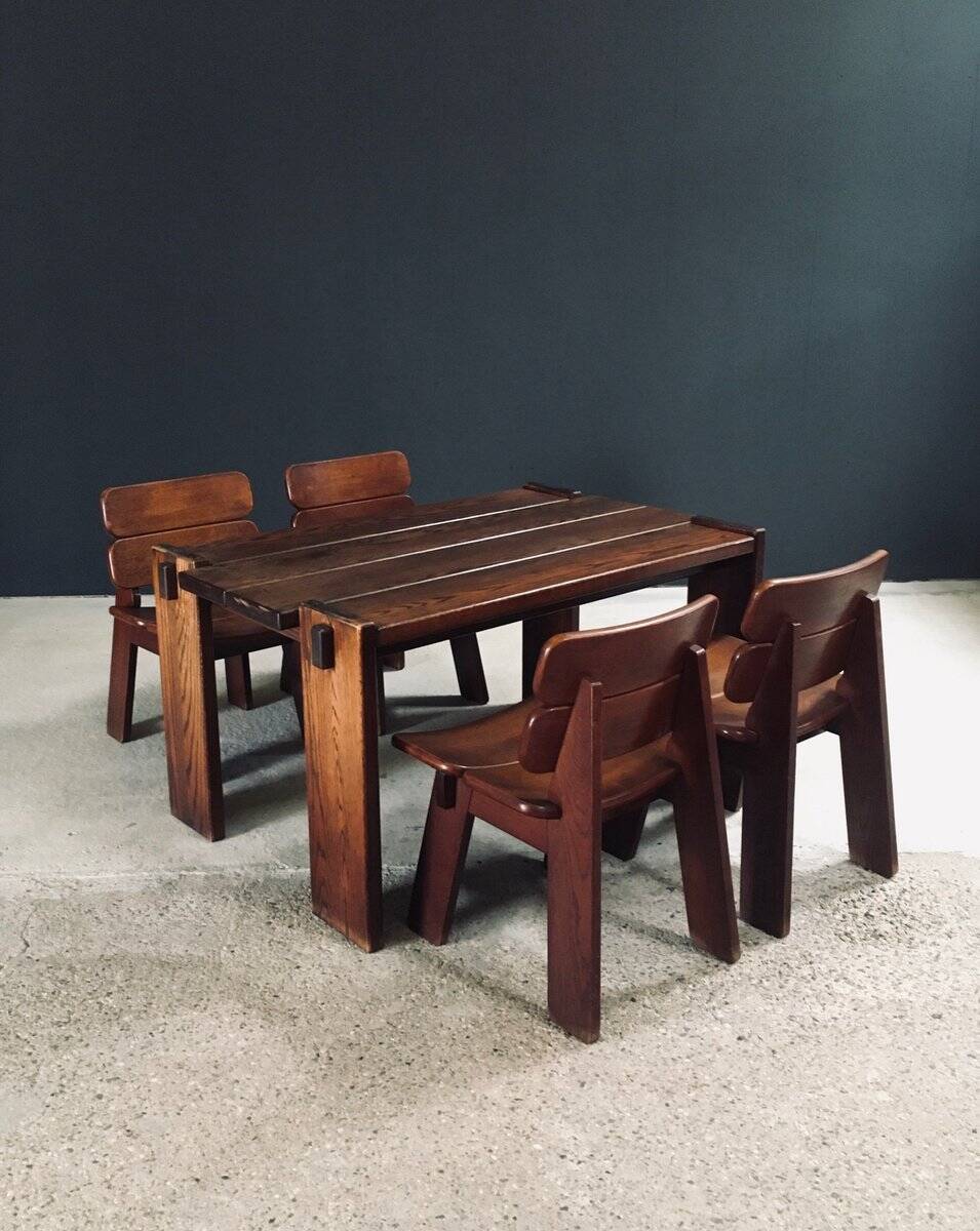 Constructivist Oak Dining Table, Belgium, 1960s