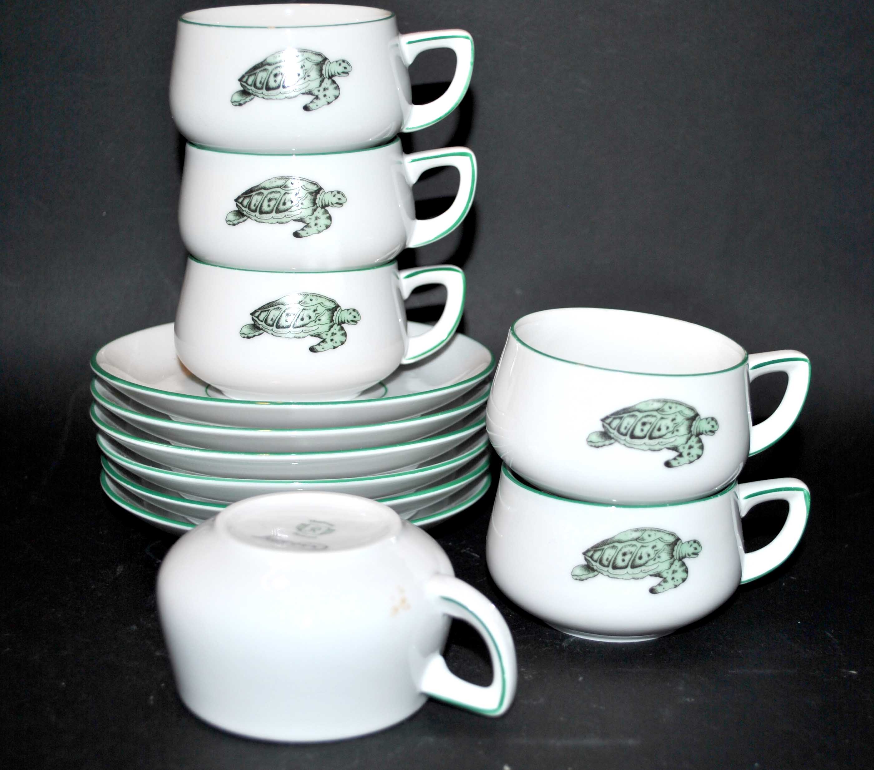 Series of 6 porcelain cups by Rosenthal GERMANY - Lacroix Green Turtle Décor