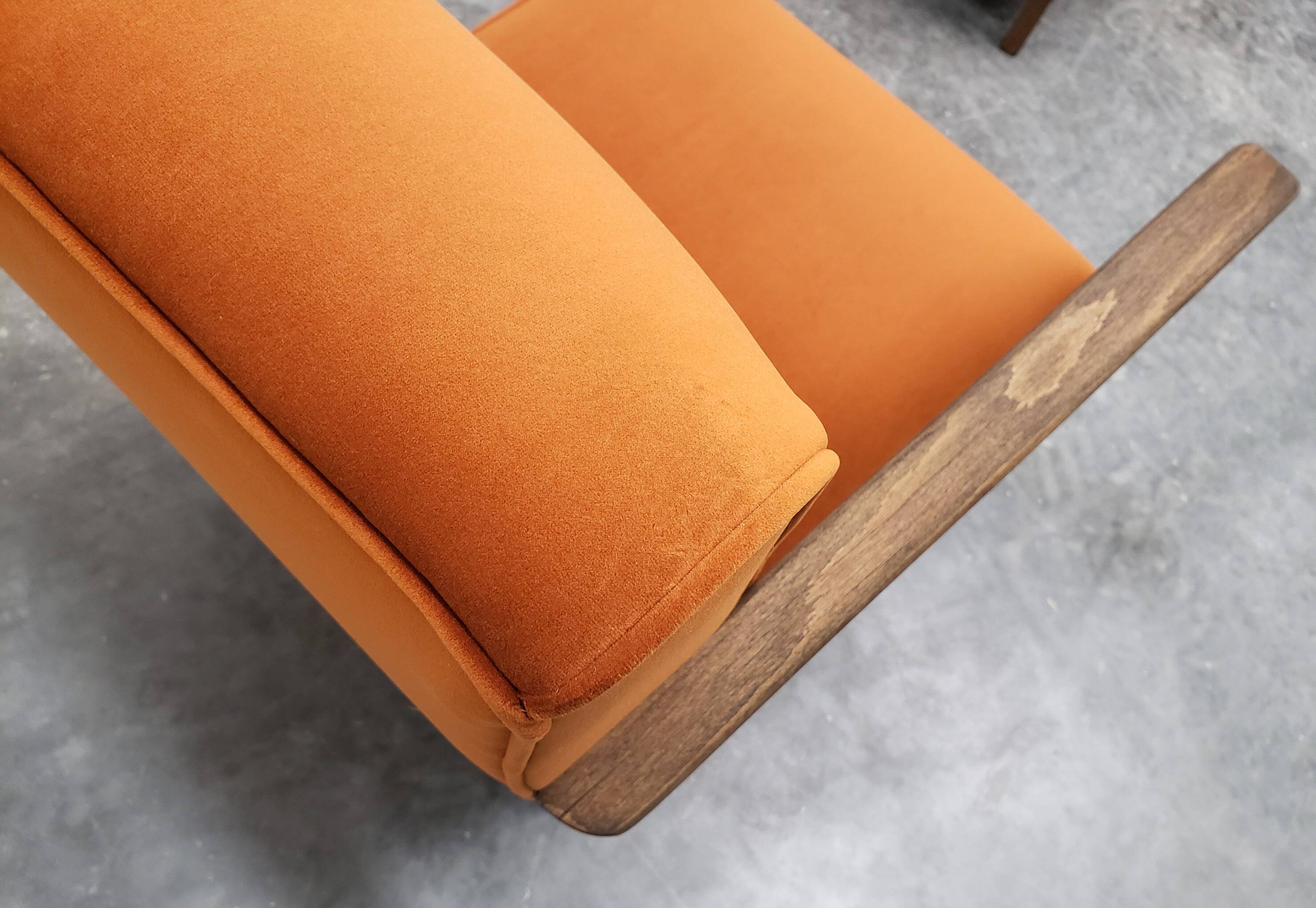 1930 Jindrich Halabala Bentwood Armchair in Rusty Orange Velvet