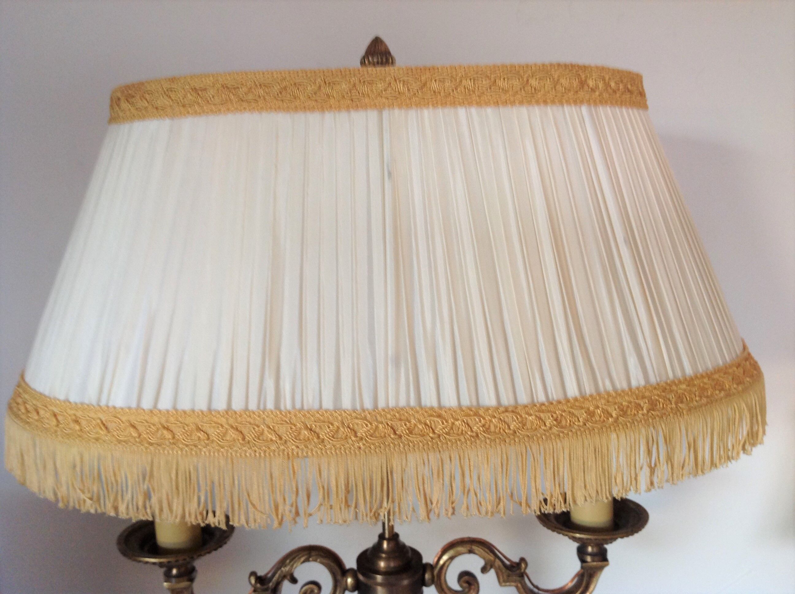 Empire style hot water bottle lamp with fabric lampshade / vintage 50-60s