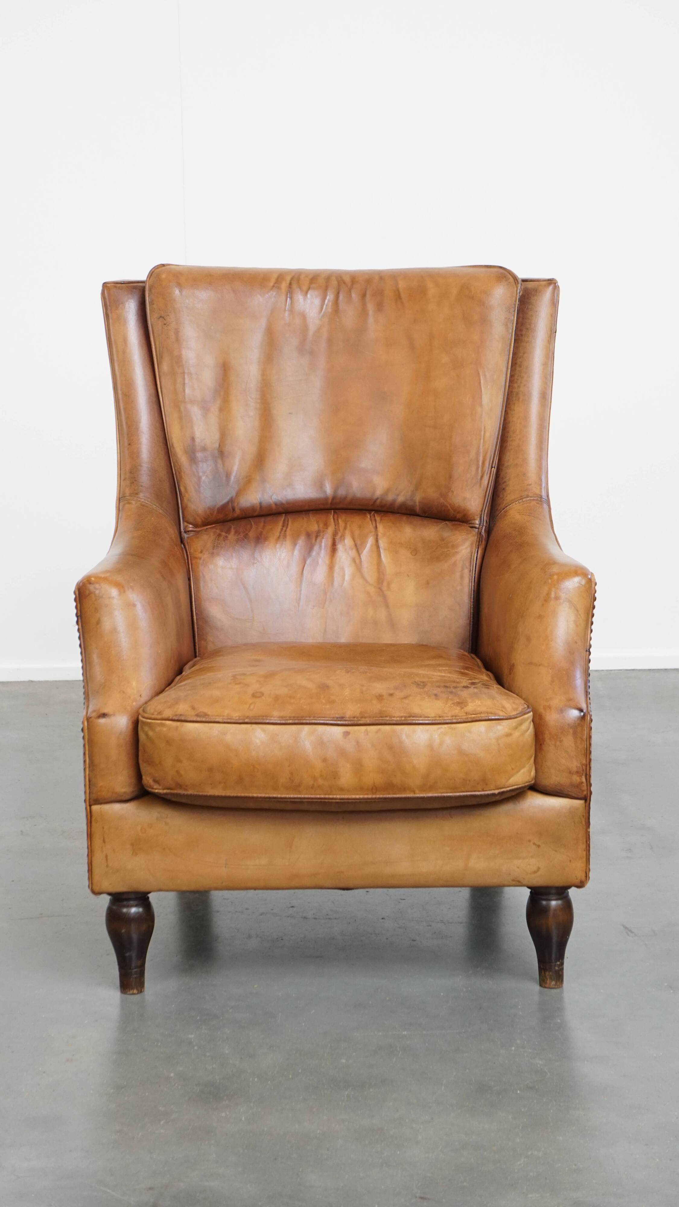 Vintage Armchair Made of Sheepskin Leather