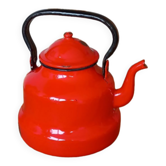 Red enameled teapot