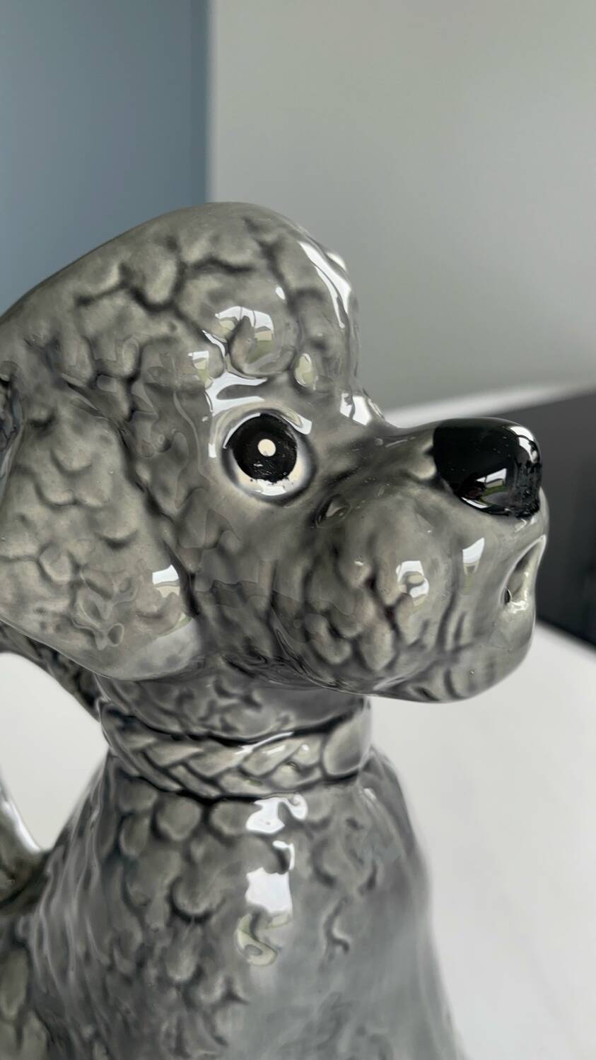 Vintage grey poodle-shaped pitcher – Zoomorphic ceramic carafe