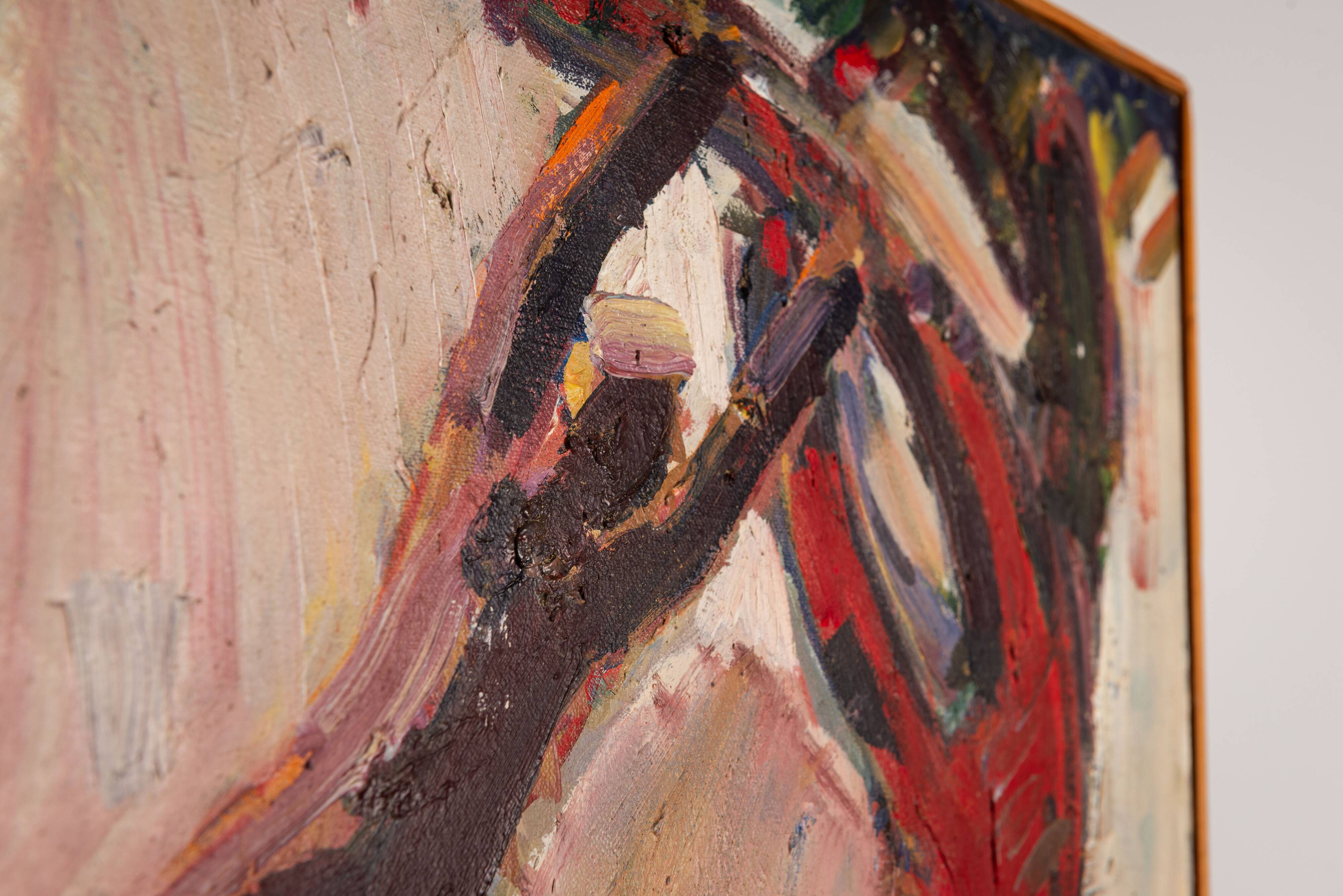 Peinture abstraite représentant des personnes se reposant près d'un arbre