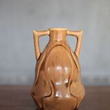 Vintage glazed ceramic vase, small vase with handles, interior decoration