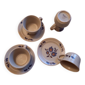 3 lunches and 3 saucers and 1 milk jug in Sologne stoneware
