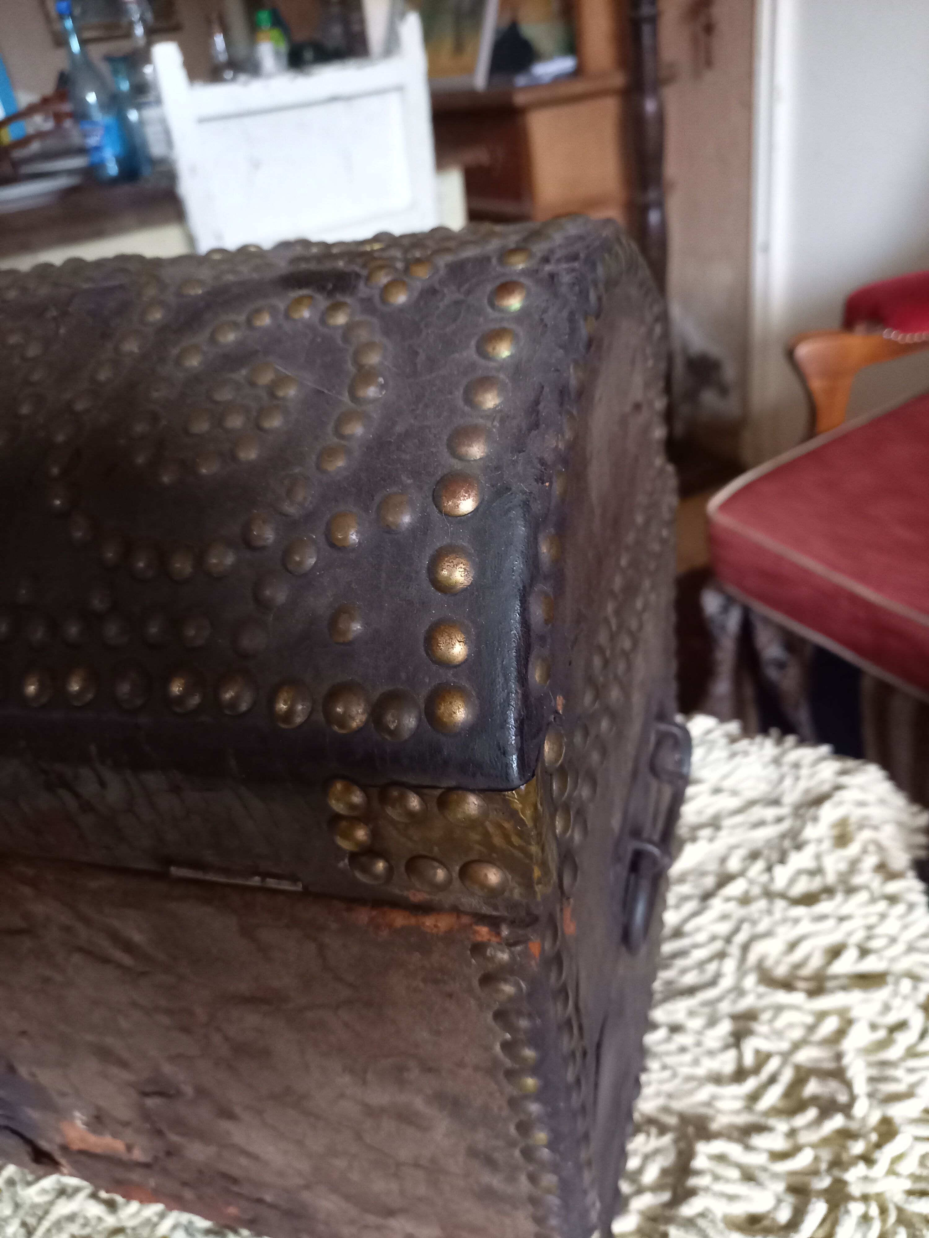 Old chest wood and studded leather