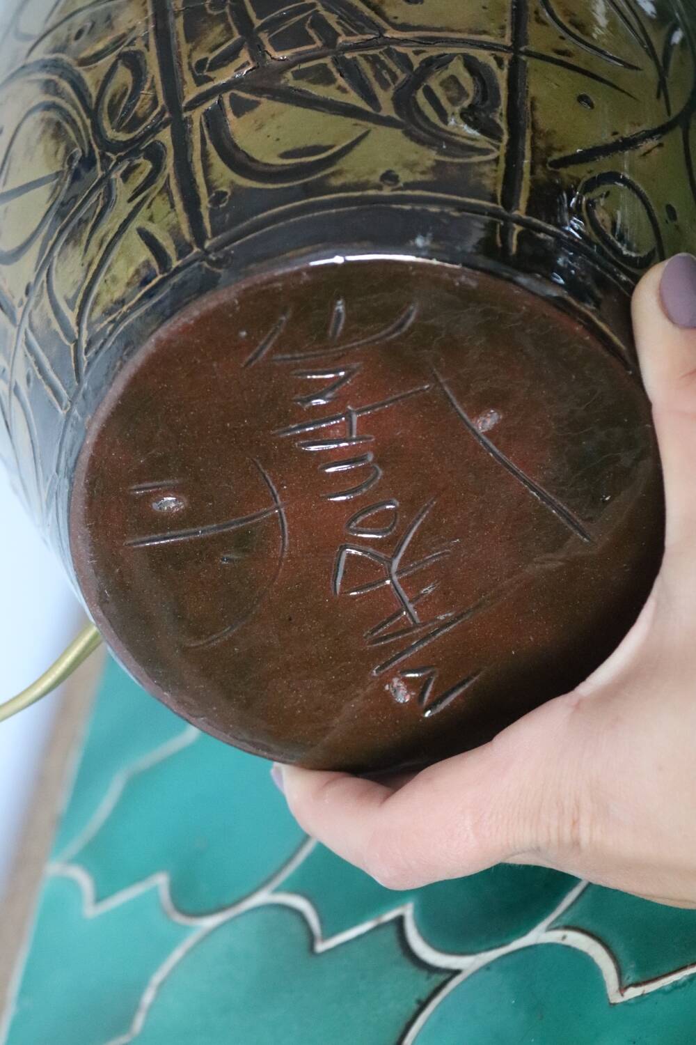 Handmade ceramic lamp signed