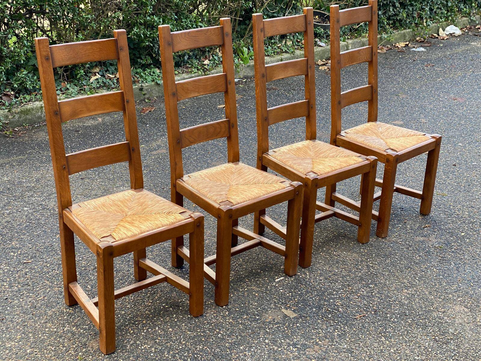 4 Vintage Farmhouse Style Solid Wood Straw Dining Chairs
