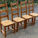 4 Vintage Farmhouse Style Solid Wood Straw Dining Chairs