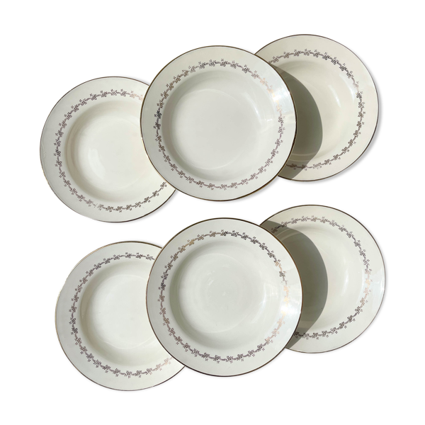 6 assiettes creuses porcelaine opaque digoin modèle «&nbsp;suzy