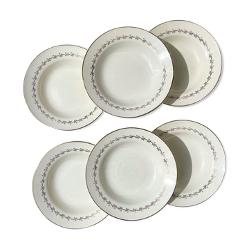 6 opaque porcelain soup plates from Digoin, "Suzy" model