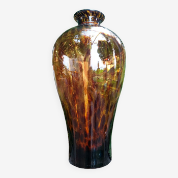 Vintage amber speckled blown glass vase