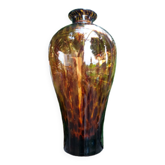 Vintage amber speckled blown glass vase