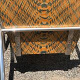 Pair of 2 atypical armchairs wood, chrome and leather vintage 1980