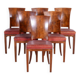 Six Art Deco Chairs, Walnut, Restored, Original Upholstery, France, 1920s