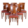 Six chaises Art Déco, noyer, restaurées, tapisserie d'origine, France, années 1920