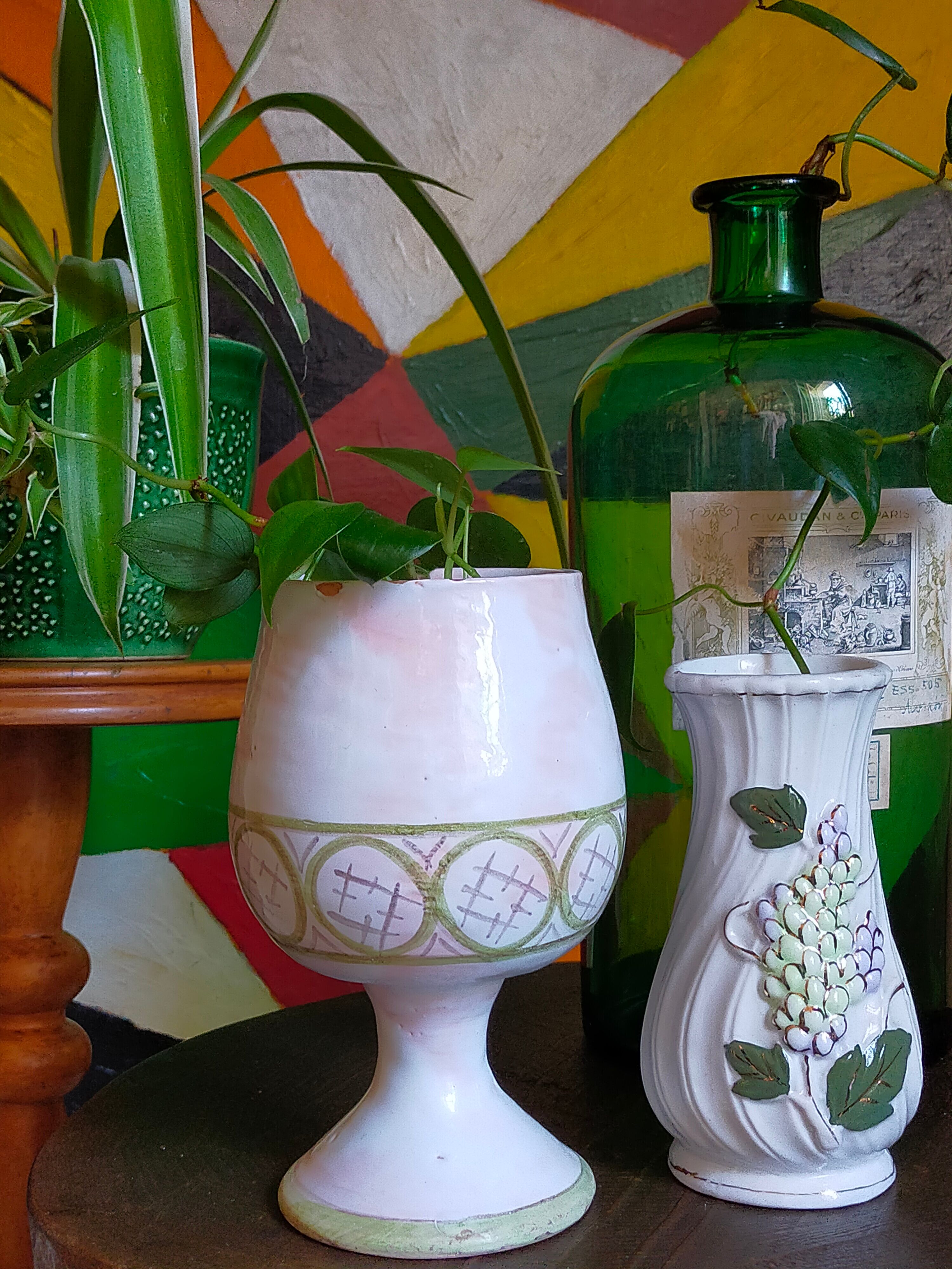 Three ancient lilac slurry vases