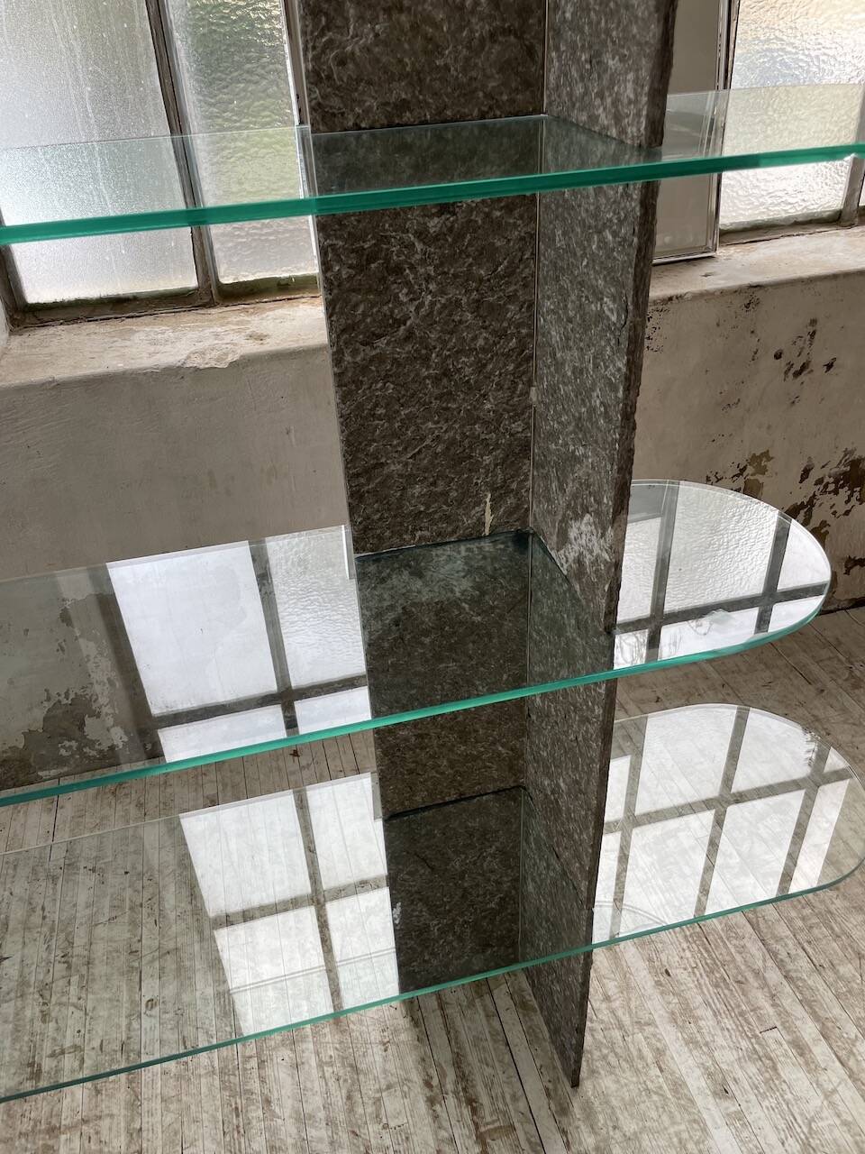 Roche Bobois stone and glass sculpture shelf 1970s