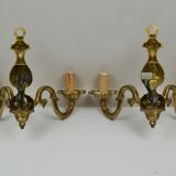 Pair of wall lamps with two lights in Louis XV style bronze