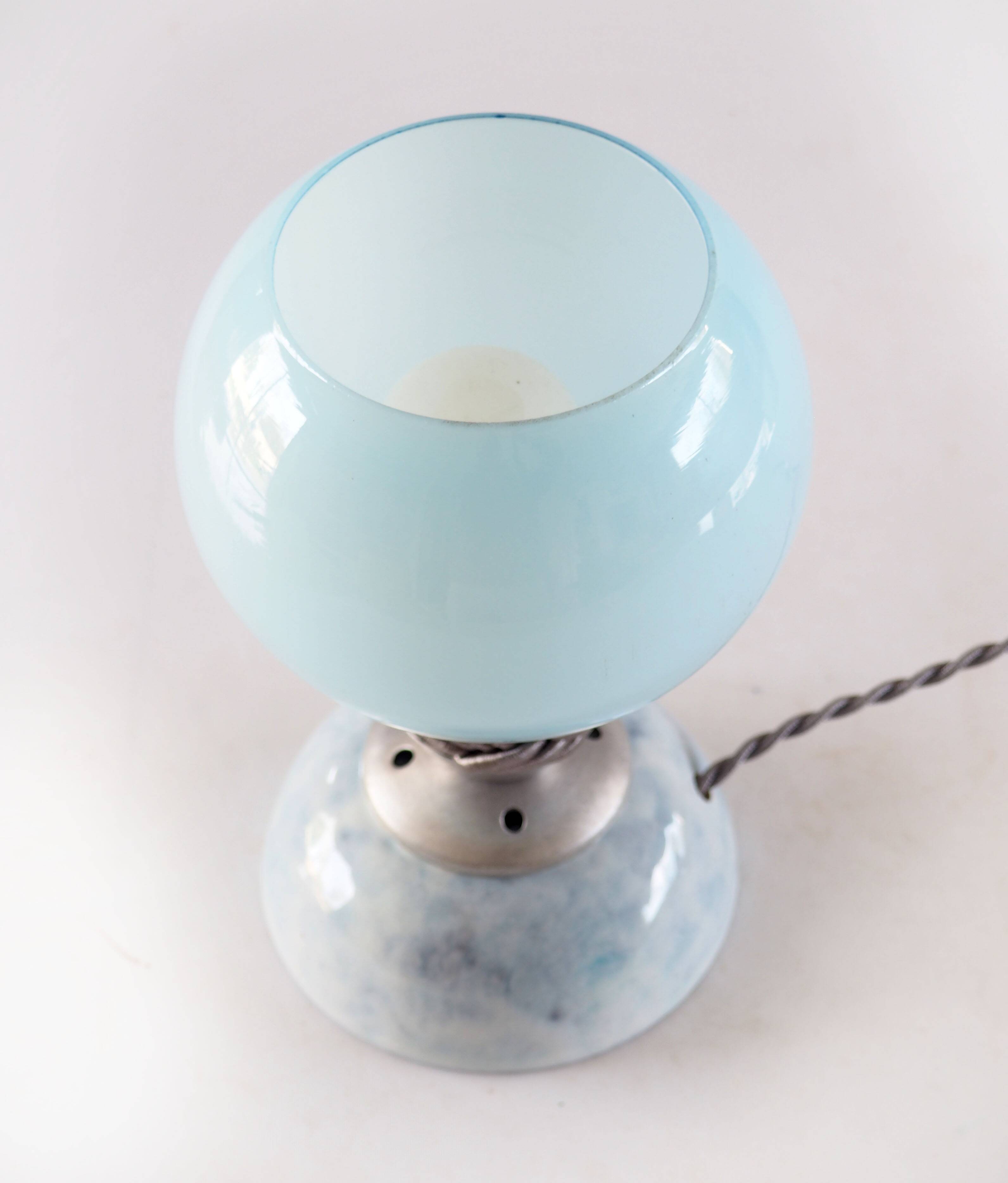 Blue opaline and ceramic lamp